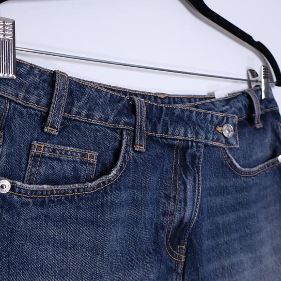 ZARA Denim Mini Skirt Dark Washed Sea Blue Mid Rise Button Fly Casual Women's S - Picture 4 of 12